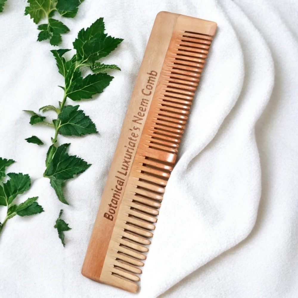 Botanical Luxuriate 100% Pure Neem Wood Comb Dual Tooth With Soft Edges - Dista