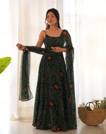 Thumbnail for Joban Fashion Bottle Green Kurta Set Chiffon Sequin Embroidery Work - Distacart