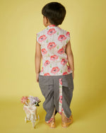Thumbnail for Joban Fashion Kids Island Cotton Sleeveless printed Kurta and Solid Dhoti - Grey - Distacart