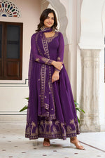 Thumbnail for The52 Women's Gorgeous Faux Georgette Fabric Embroidery Work Flared Anarkali Pant and Dupatta Set - Distacart