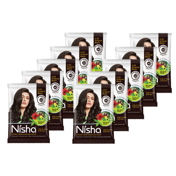 Nisha Henna Based Hair Colour for Women & Men Original Black (Pack of 10) - Distacart