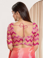 Thumbnail for Joban Fashion Pink Chiffon Padded Blouse With Square Neck Elbow Sleeves - Distacart