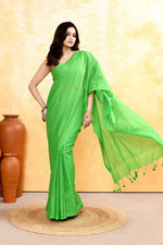 Thumbnail for Piyari Fashion Women's Green Embellished Cotton Blend Zari Check Handloom Saree - Distacart