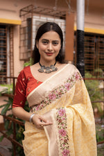 Thumbnail for Yellow Pure Linen Woven Design Saree with Unstitched Blouse - Hiral Fashion - Distacart