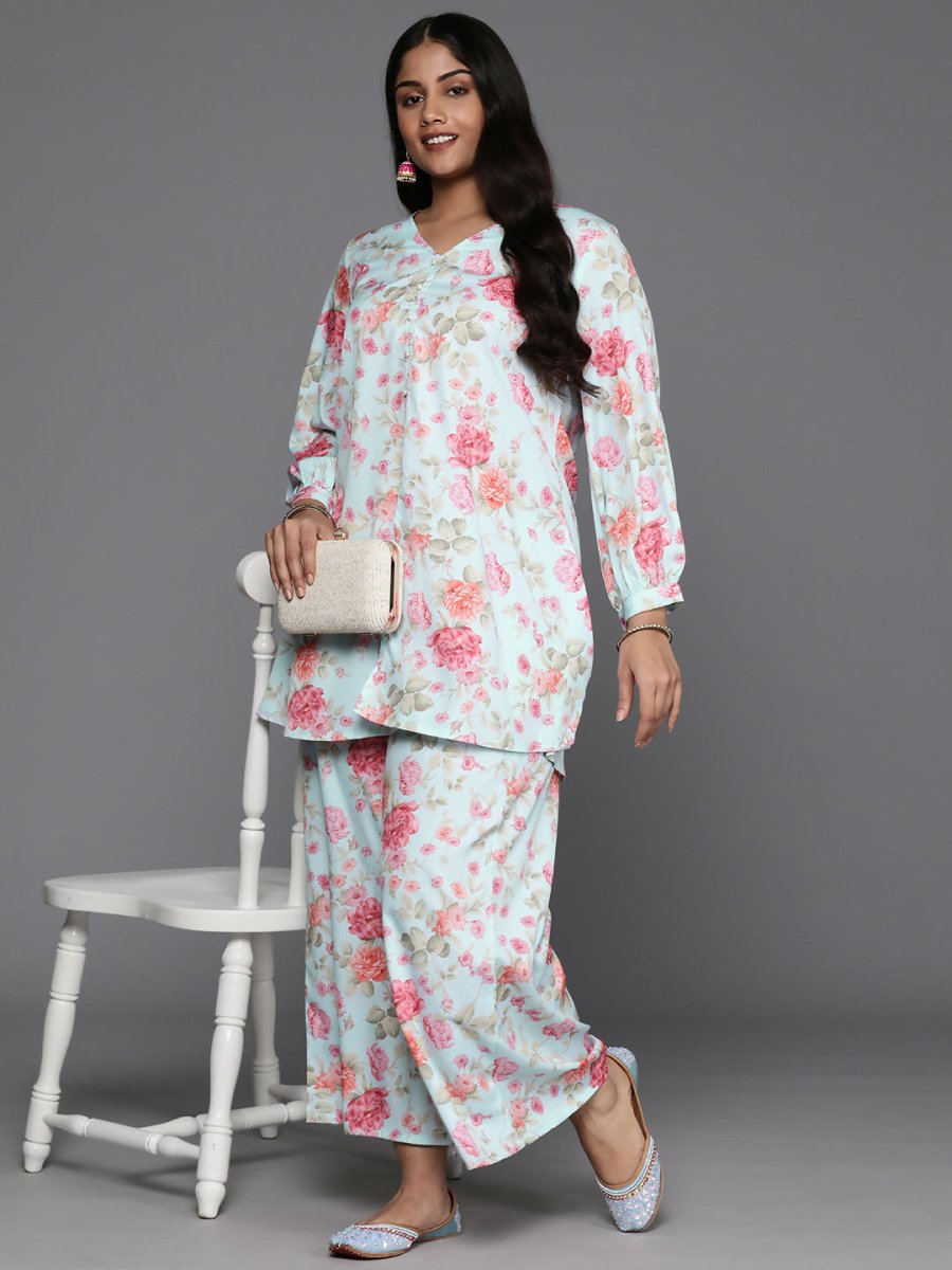 Ahalyaa Women's Traditional Wear Co-ords - Powder Blue - Distacart