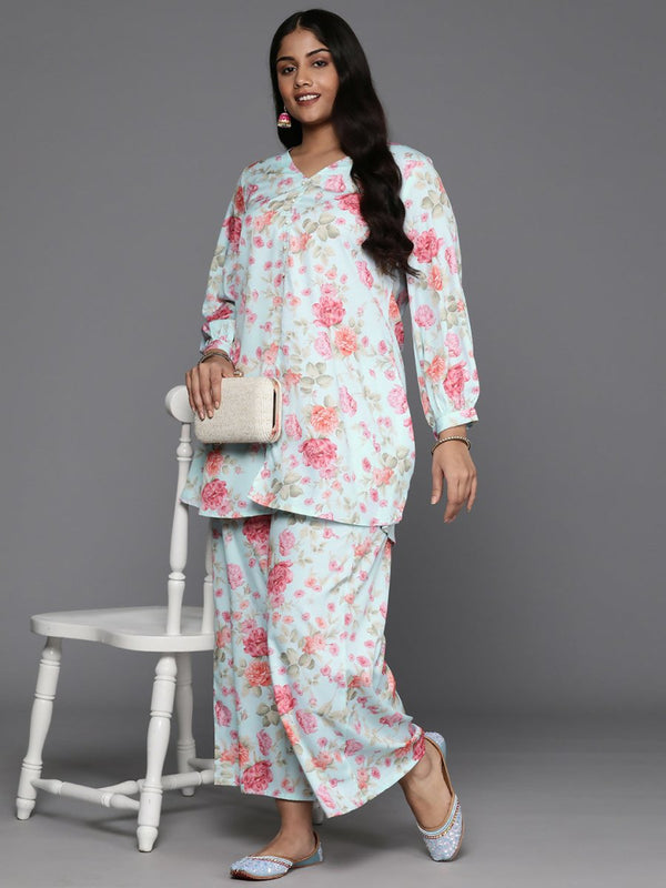 Ahalyaa Women's Traditional Wear Co-ords - Powder Blue - Distacart