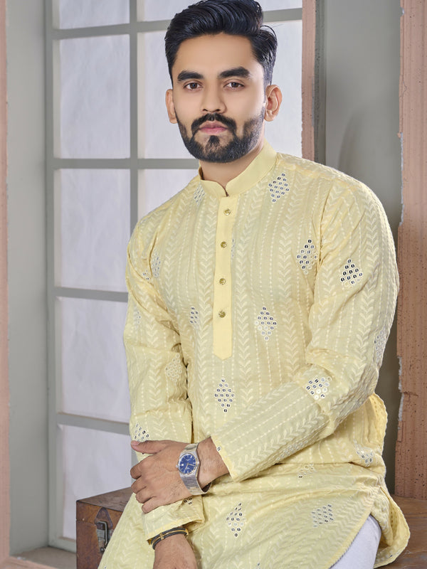 Yellow Linen Men Kurta Pajama Set by Infinity Export - Distacart