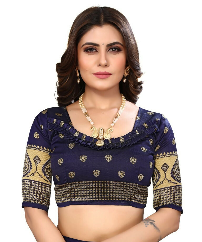 Vamika Navy Blue Printed Art Silk Saree - Distacart