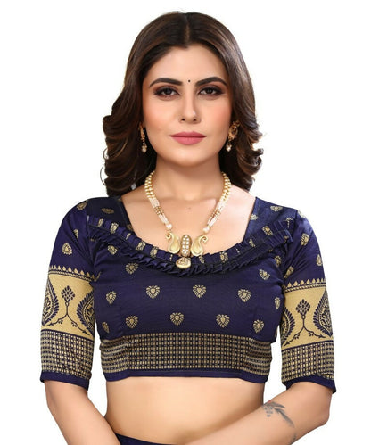 Vamika Navy Blue Printed Art Silk Saree - Distacart