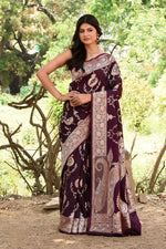 Thumbnail for Joban Fashion Wine Banarasi Soft Pure Handloom Banarasi Silk Saree