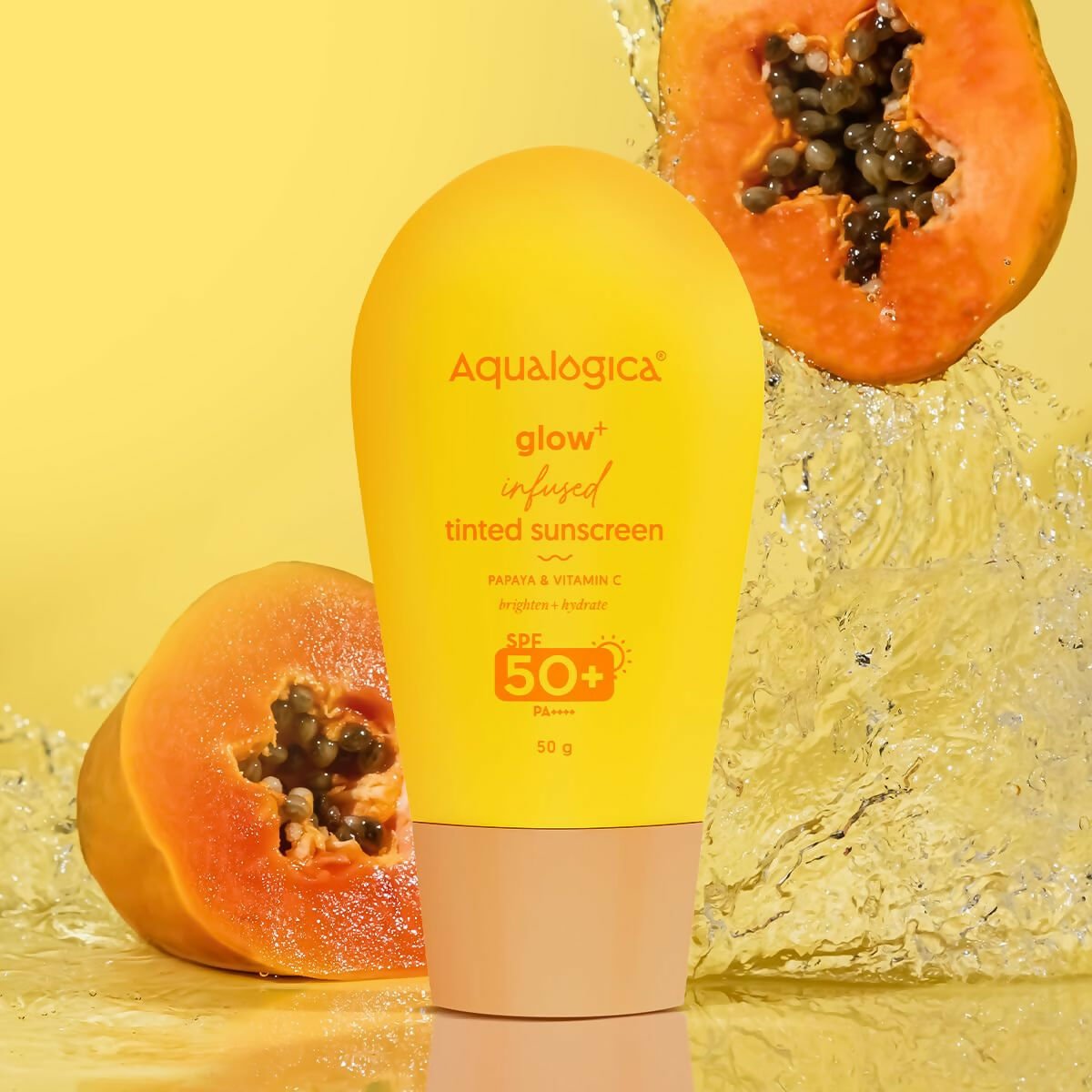 Aqualogica Glow+ Infused Tinted Sunscreen With Papaya & Vitamin C, Protection Against Uva/B, For Glowing & Sun-Safe Skin - Distacart