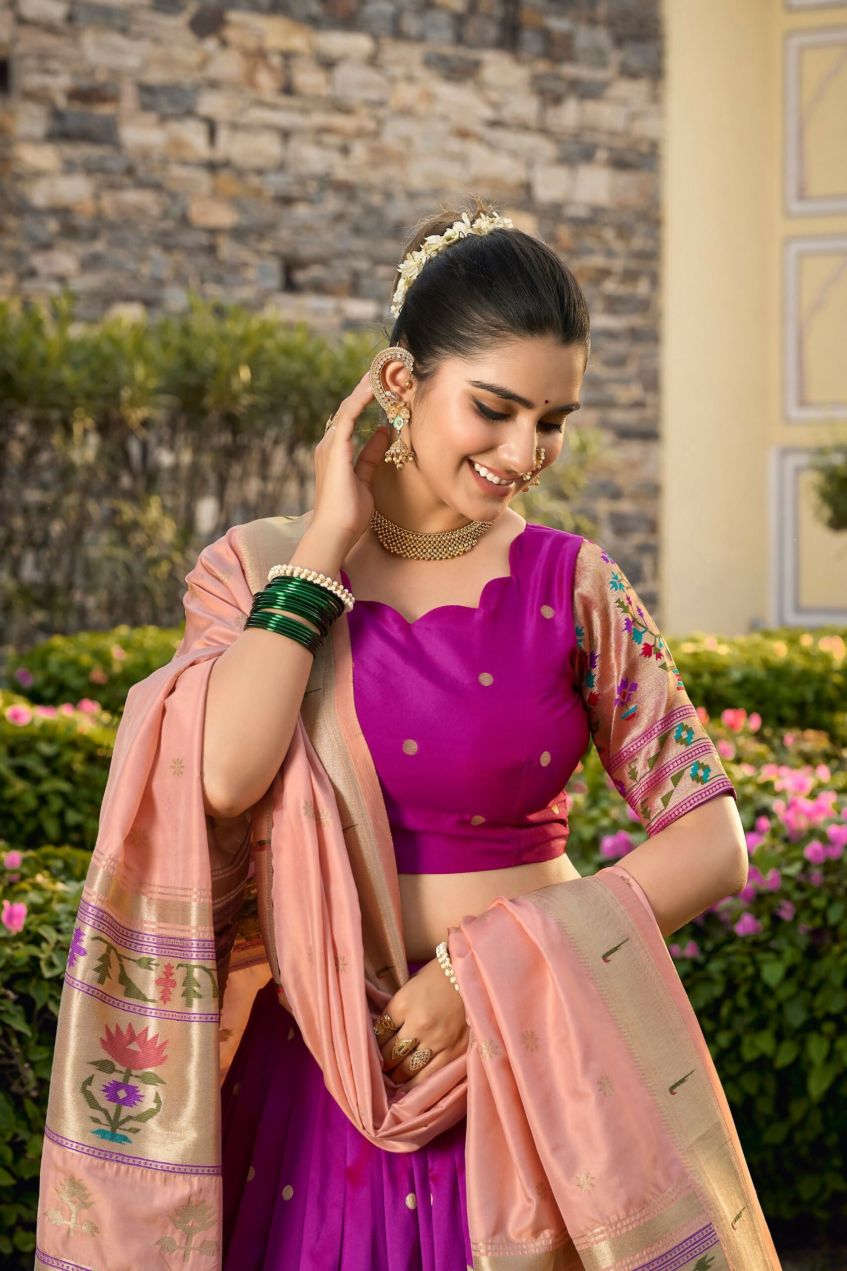Vastranavya Traditional Jacquard Silk Paithani Lehenga Choli - Purple - Distacart
