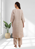 Thumbnail for Joban Fashion Beige Linen Embroidered Readymade Long Kurta With Pant - Distacart