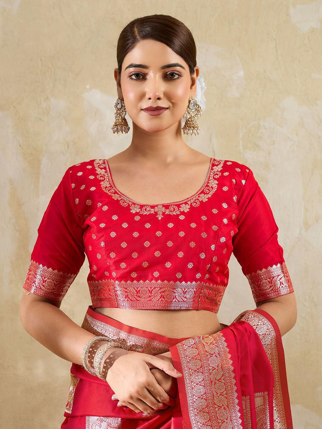Shree Shyam Fashion Red Silk Blend Saree - Distacart
