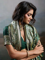 Thumbnail for Shree Shyam Fashion Dark Green Silk Blend Saree - Distacart
