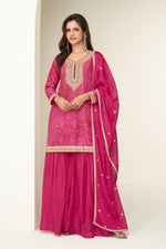 Thumbnail for Anaita Magenta Chinon Stitched Suit with Digital Print & Embroidery Coding Sequence Work - Distacart