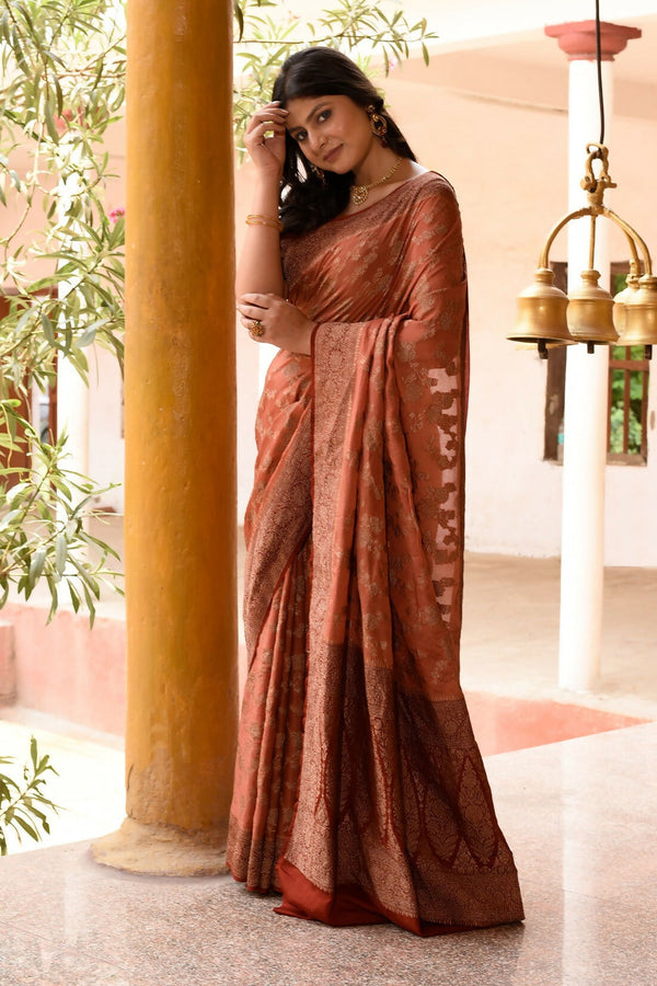 Joban Fashion Amber Crepe Chiffon Pure Handloom Banarasi Silk Saree