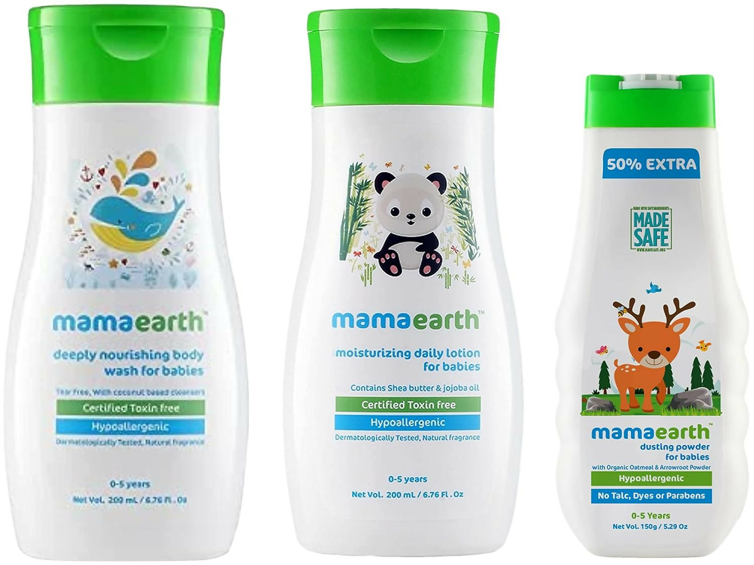 Mamaearth Daily Moisturizing Lotion & Dusting Powder & Deeply Nourishing wash for Babies - Distacart
