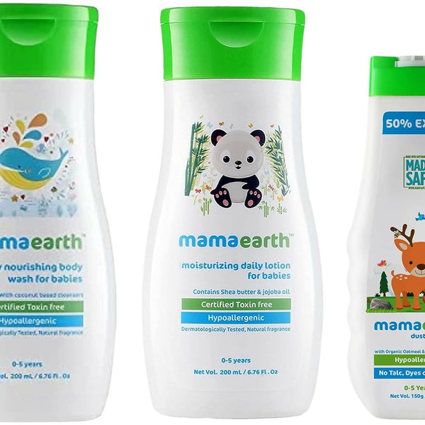 Mamaearth Daily Moisturizing Lotion & Dusting Powder & Deeply Nourishing wash for Babies - Distacart