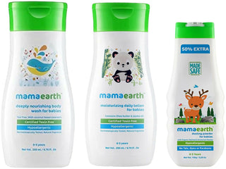 Mamaearth Daily Moisturizing Lotion & Dusting Powder & Deeply Nourishing wash for Babies - Distacart