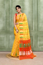 Thumbnail for Piyari Fashion Women's Yellow Embellished Cotton Blend Jamdani Saree - Distacart