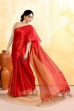 Thumbnail for Piyari Fashion Women's Red Dual Tone Organic Tissue Saree With Blouse Piece - Distacart