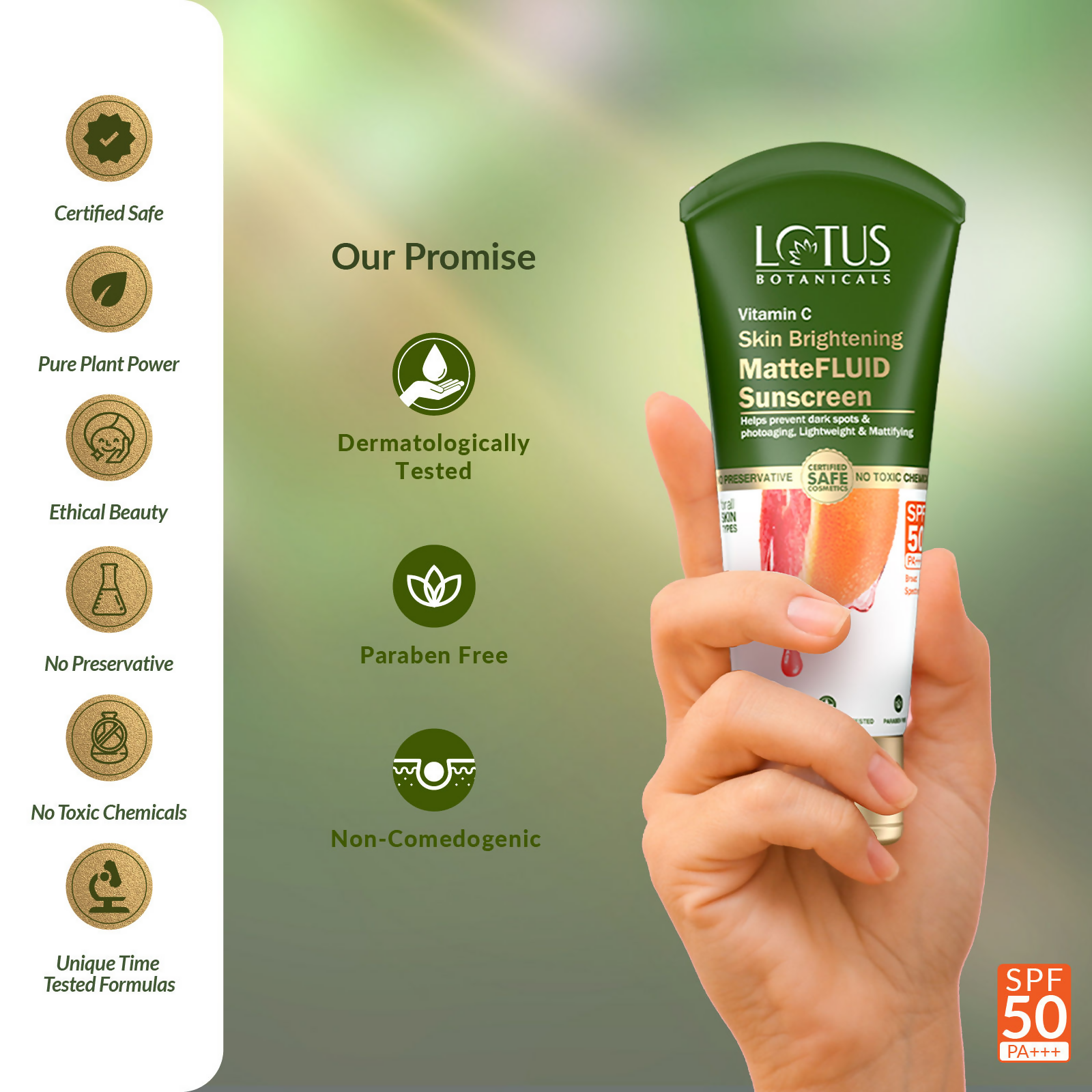 Lotus Botanicals 100x Vitamin C Matte Fluid Sunscreen, Sun Protect & Skin Brightening, SPF 50, PA+++ - Distacart