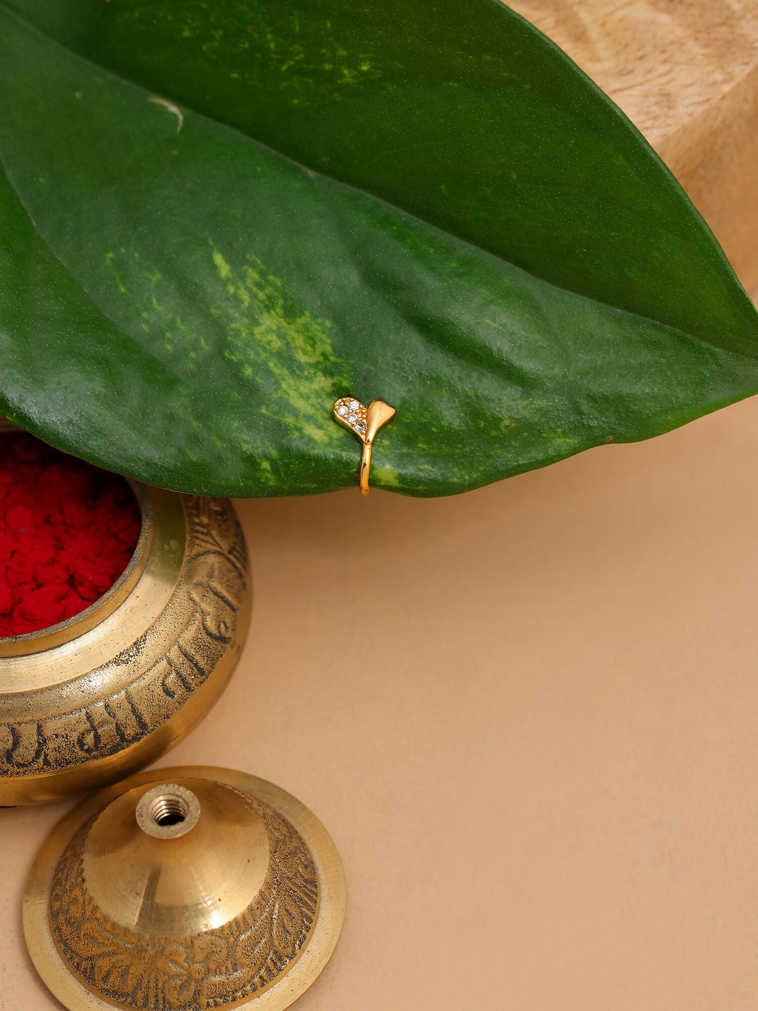 Ruby Raang Gold Heart Nose Pin