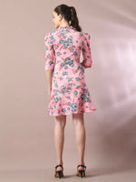 Thumbnail for Myshka Women's Pink Printed Shirt Collar Fit and Flare Party Dress - Distacart
