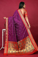 Thumbnail for Jyoti Fashion Women's Purple Paithani Silk Zari Woven Saree with Blouse - Distacart