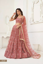 Thumbnail for Aastha Fashion Dusty Onion Pink Butterfly Net Tone To Tone Thread Work, Sequence Work And Original Mirror Work Embroidery Wedding Wear Lehenga Choli - Distacart