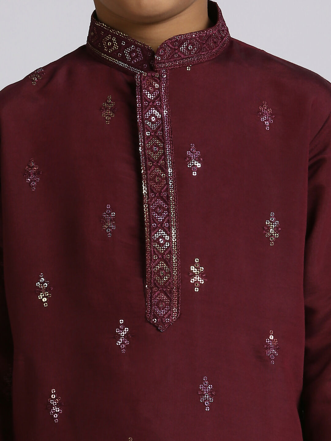 Joban Fashion Kids Island Traditional Ethnic Wear with Silk Sequence Embroidery Full Sleeves Kurta and Pyjama Set - Wine - Distacart