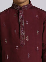 Thumbnail for Joban Fashion Kids Island Traditional Ethnic Wear with Silk Sequence Embroidery Full Sleeves Kurta and Pyjama Set - Wine - Distacart