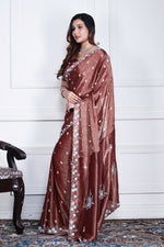 Thumbnail for Morchari Brown Pure Chiffon Hand Embroidery Saree And Stitched Blouse