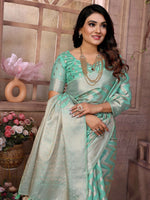 Thumbnail for Aastha Fashion Sea Green Soft Organza Silk Weaving Saree - Distacart