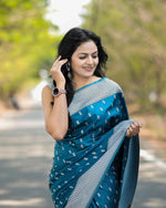 Thumbnail for Preksha Creation Banarasi Womenblue Saree With Zari Work - Distacart