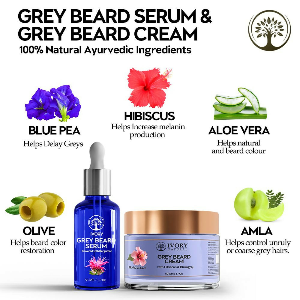 Ivory Natural Grey Combo For Beard - Serum & Cream For Rejuvenates Natural Beard Shade And Supports Natural Black Color - Distacart