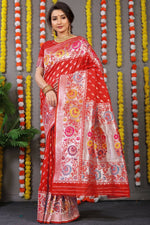 Thumbnail for Jyoti Fashion Women's Red Banarasi Silk Zari Woven Saree with Blouse - Distacart