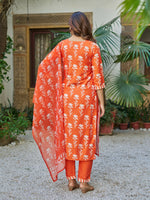 Thumbnail for The52 Orange Women's Beautiful Cotton Blend Fabric Printed Work Straight Kurta, Pant and Dupatta Set - Distacart