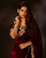 Thumbnail for Joban Fashion Maroon 9000 Velvet Party Wear Sarees - Distacart