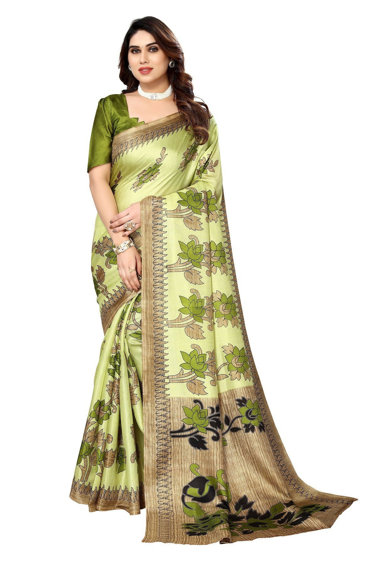 Vamika pista Printed Art Silk Saree - Distacart
