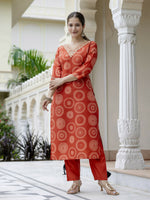 Thumbnail for The52 Orange Women's Gorgeous Rayon Embroidered Straight Kurta with Pant And Dupatta Set - Distacart
