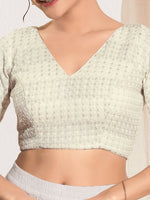 Thumbnail for Joban Fashion Off White Crochet Padded Blouse With V Neck Elbow Sleeves - Distacart