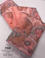 Thumbnail for Pink Pure Linen Ethnic Motifs Saree with Unstitched Blouse - A2M - Distacart
