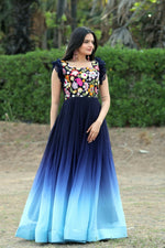 Thumbnail for Jyoti Fashion Women's Blue Sequins Embroidery Faux Blooming Anarkali Dress - Distacart
