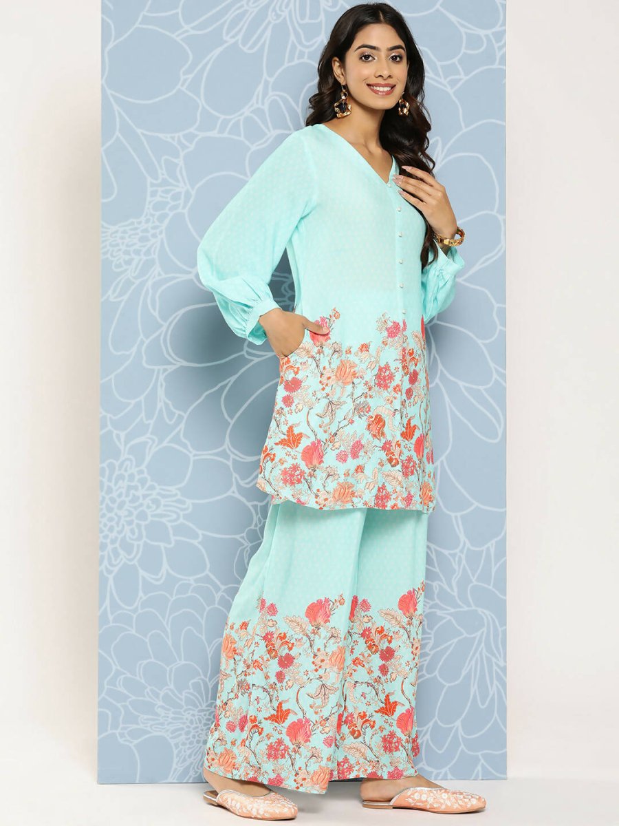 Ahalyaa Women's Traditional wear Co-ords - Blue - Distacart