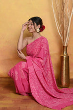 Thumbnail for Very Much Indian Handblock Printed Cotton Saree With Natural Dyes - Pink - Distacart