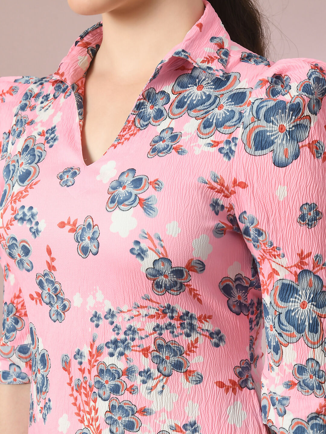 Myshka Women's Pink Printed Shirt Collar Fit and Flare Party Dress - Distacart