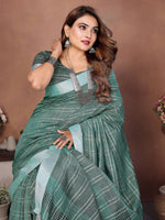 Thumbnail for Aastha Fashion Sea Green Linen Weaving Saree - Distacart