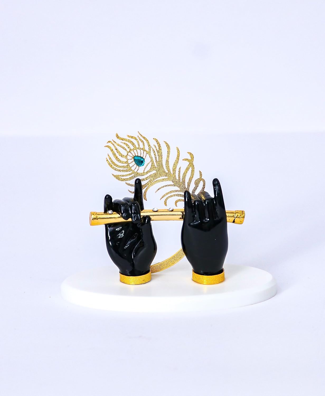 House Of Wemy Gold Plated Lord Krishna Hands Idol with Flute and Pecock Feather - Black - Distacart